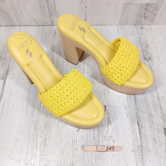 NEW Franco Sarto Yellow Woven Platform Wendy Clogs Retro Heeled Sandal #243 - Picture 11 of 11